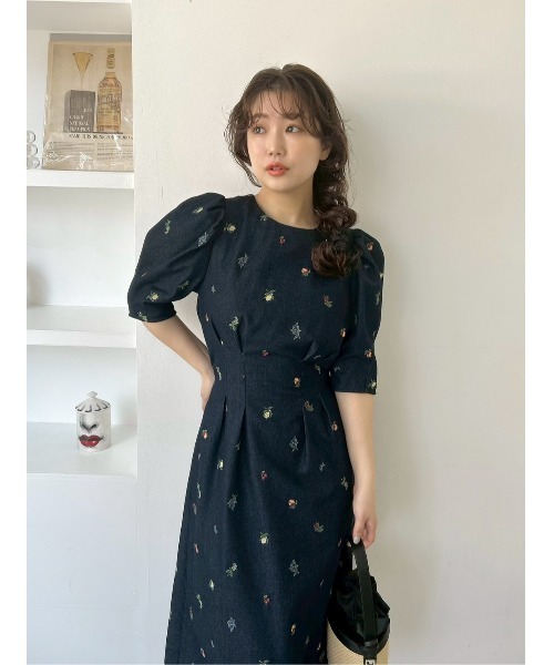 セール】フルーツエンブロイダリーパフスリーブワンピース（ワンピース
