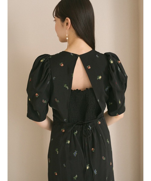 Select Shop エンブロイダリーパフスリーブドレス ネイビー/S