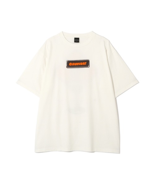 MANASTASH(マナスタッシュ)の「MANASTASH/マナスタッシュ PUMICE TEE CAUTION!/パミスTシャツ コーション!(Tシャツ/カットソー・メンズ・ホワイト/ブラック・S/M/L/XL)」の4枚目の写真
