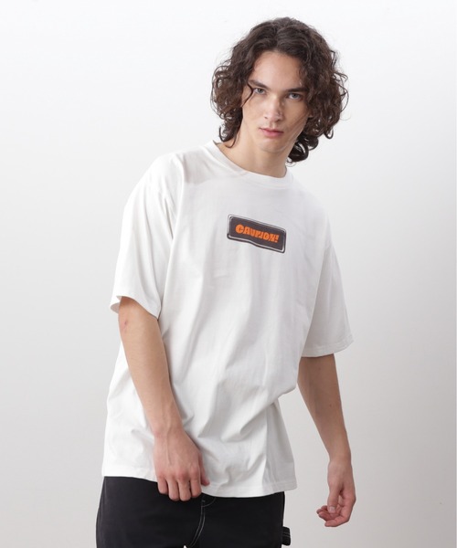 MANASTASH(マナスタッシュ)の「MANASTASH/マナスタッシュ PUMICE TEE CAUTION!/パミスTシャツ コーション!(Tシャツ/カットソー・メンズ・ホワイト/ブラック・S/M/L/XL)」の7枚目の写真