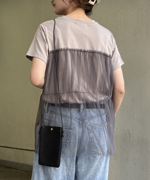 LBC(エルビーシー)の「チュールドッキングTee(Tシャツ/カットソー・レディース・ベージュ/チャコールグレー/オフホワイト・M)」の8枚目の写真
