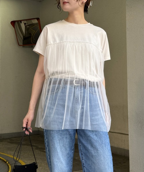 LBC(エルビーシー)の「チュールドッキングTee(Tシャツ/カットソー・レディース・ベージュ/チャコールグレー/オフホワイト・M)」の10枚目の写真