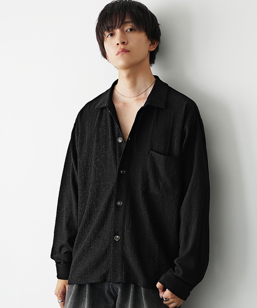 MinoriTY（マイノリティ）の「【MinoriTY】楊柳生地オープンカラールーズフィット長袖＆半袖シャツ メンズ リラックスフィット ルーズシルエット ビッグシルエット 夏服 秋服（シャツ/ブラウス・メンズ・ブルーグリーン/ブラック/ブラウン/グレー/ブルー系その他/ブラウン系その他/グレー系その他/ブラック系その他・S/M/L）」の3枚目の写真