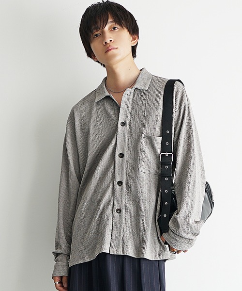 MinoriTY（マイノリティ）の「【MinoriTY】楊柳生地オープンカラールーズフィット長袖＆半袖シャツ メンズ リラックスフィット ルーズシルエット ビッグシルエット 夏服 秋服（シャツ/ブラウス・メンズ・ブルーグリーン/ブラック/ブラウン/グレー/ブルー系その他/ブラウン系その他/グレー系その他/ブラック系その他・S/M/L）」の5枚目の写真