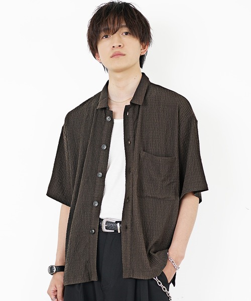 MinoriTY（マイノリティ）の「【MinoriTY】楊柳生地オープンカラールーズフィット長袖＆半袖シャツ メンズ リラックスフィット ルーズシルエット ビッグシルエット 夏服 秋服（シャツ/ブラウス・メンズ・ブルーグリーン/ブラック/ブラウン/グレー/ブルー系その他/ブラウン系その他/グレー系その他/ブラック系その他・S/M/L）」の6枚目の写真