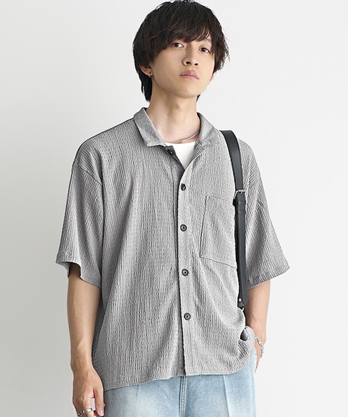 MinoriTY（マイノリティ）の「【MinoriTY】楊柳生地オープンカラールーズフィット長袖＆半袖シャツ メンズ リラックスフィット ルーズシルエット ビッグシルエット 夏服 秋服（シャツ/ブラウス・メンズ・ブルーグリーン/ブラック/ブラウン/グレー/ブルー系その他/ブラウン系その他/グレー系その他/ブラック系その他・S/M/L）」の4枚目の写真