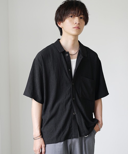 MinoriTY（マイノリティ）の「【MinoriTY】楊柳生地オープンカラールーズフィット長袖＆半袖シャツ メンズ リラックスフィット ルーズシルエット ビッグシルエット 夏服 秋服（シャツ/ブラウス・メンズ・ブルーグリーン/ブラック/ブラウン/グレー/ブルー系その他/ブラウン系その他/グレー系その他/ブラック系その他・S/M/L）」の2枚目の写真