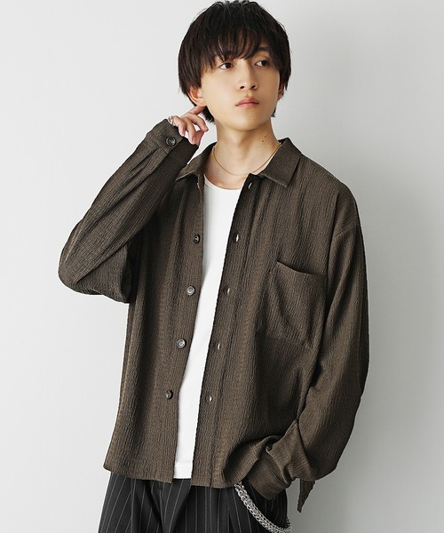 MinoriTY（マイノリティ）の「【MinoriTY】楊柳生地オープンカラールーズフィット長袖＆半袖シャツ メンズ リラックスフィット ルーズシルエット ビッグシルエット 夏服 秋服（シャツ/ブラウス・メンズ・ブルーグリーン/ブラック/ブラウン/グレー/ブルー系その他/ブラウン系その他/グレー系その他/ブラック系その他・S/M/L）」の19枚目の写真