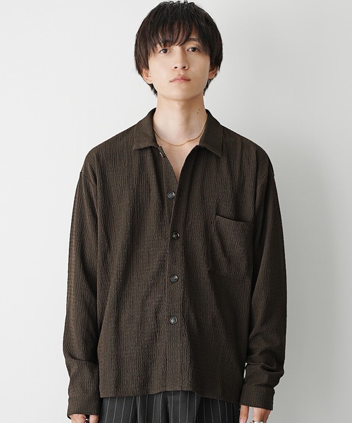 MinoriTY（マイノリティ）の「【MinoriTY】楊柳生地オープンカラールーズフィット長袖＆半袖シャツ メンズ リラックスフィット ルーズシルエット ビッグシルエット 夏服 秋服（シャツ/ブラウス・メンズ・ブルーグリーン/ブラック/ブラウン/グレー/ブルー系その他/ブラウン系その他/グレー系その他/ブラック系その他・S/M/L）」の18枚目の写真