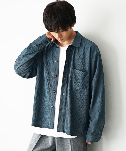 MinoriTY（マイノリティ）の「【MinoriTY】楊柳生地オープンカラールーズフィット長袖＆半袖シャツ メンズ リラックスフィット ルーズシルエット ビッグシルエット 夏服 秋服（シャツ/ブラウス・メンズ・ブルーグリーン/ブラック/ブラウン/グレー/ブルー系その他/ブラウン系その他/グレー系その他/ブラック系その他・S/M/L）」の15枚目の写真