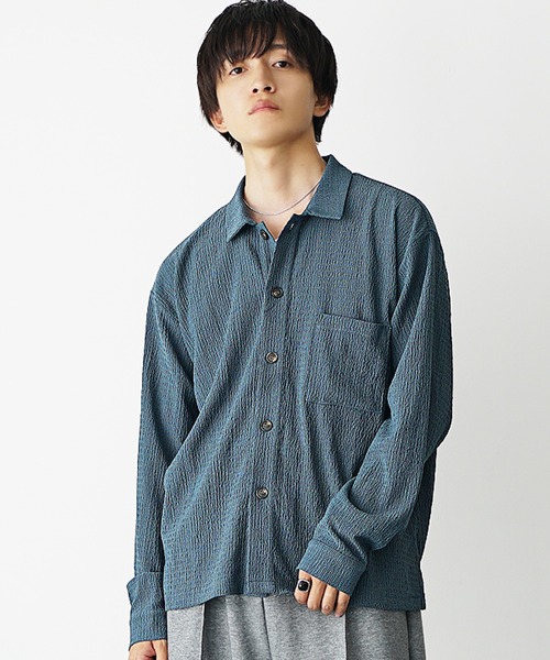 MinoriTY（マイノリティ）の「【MinoriTY】楊柳生地オープンカラールーズフィット長袖＆半袖シャツ メンズ リラックスフィット ルーズシルエット ビッグシルエット 夏服 秋服（シャツ/ブラウス・メンズ・ブルーグリーン/ブラック/ブラウン/グレー/ブルー系その他/ブラウン系その他/グレー系その他/ブラック系その他・S/M/L）」の13枚目の写真