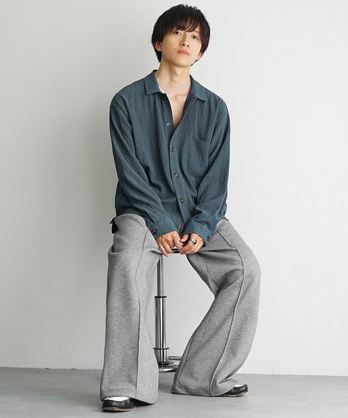 MinoriTY（マイノリティ）の「【MinoriTY】楊柳生地オープンカラールーズフィット長袖＆半袖シャツ メンズ リラックスフィット ルーズシルエット ビッグシルエット 夏服 秋服（シャツ/ブラウス・メンズ・ブルーグリーン/ブラック/ブラウン/グレー/ブルー系その他/ブラウン系その他/グレー系その他/ブラック系その他・S/M/L）」の12枚目の写真