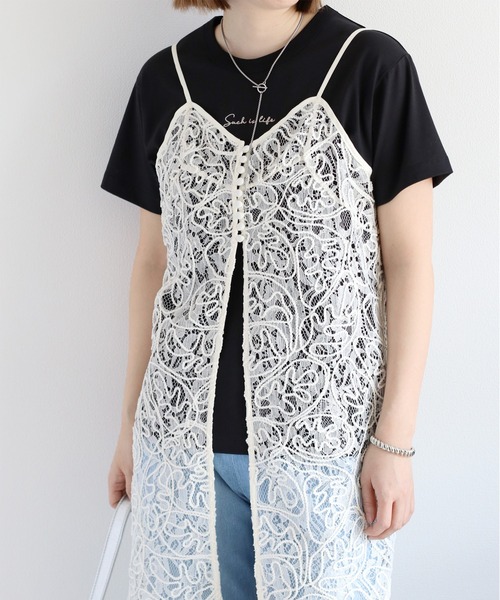 cepo（セポ）の「〈セットアップ対応〉ロープ刺繍シアーキャミワンピース（ワンピース・レディース・ベージュ/ブラック/オフホワイト・M）」の21枚目の写真