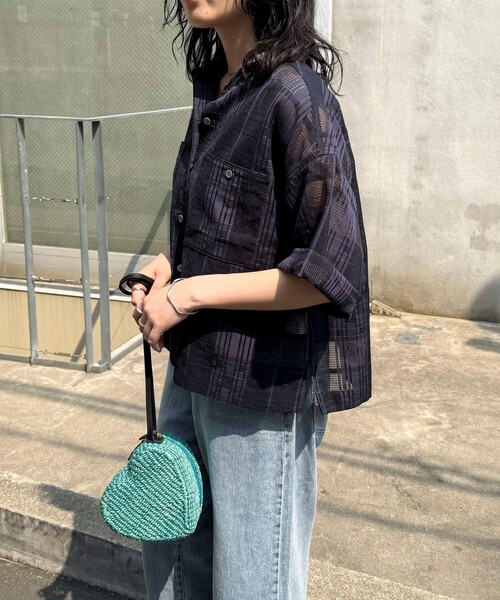fredy emue(フレディエミュ)の「シアーチェック半袖シャツ(シャツ/ブラウス・レディース・ネイビー/オフホワイト・38)」の21枚目の写真