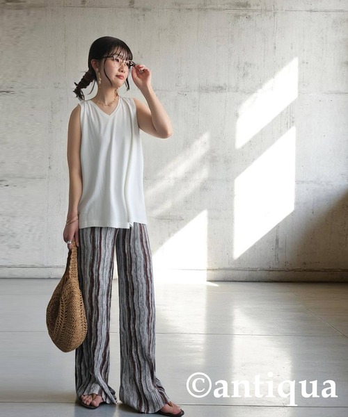 antiqua（アンティカ）の「ストライプ風プリーツパンツ（その他パンツ・レディース・ブラウン系その他/ブラック系その他・ONESIZE）」の3枚目の写真