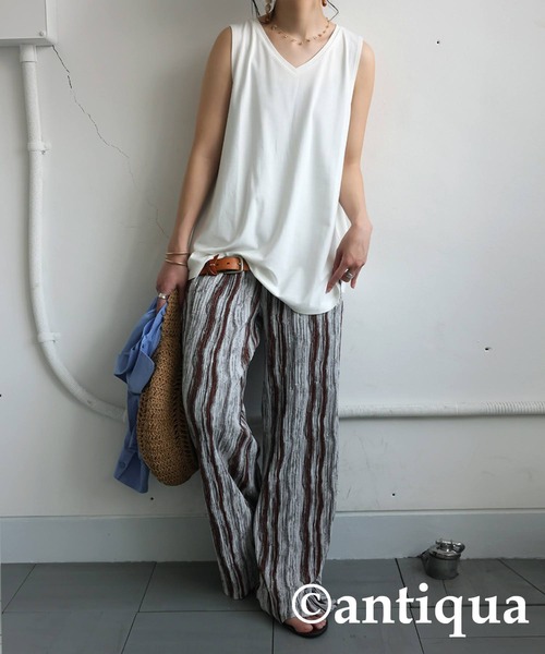 antiqua（アンティカ）の「ストライプ風プリーツパンツ（その他パンツ・レディース・ブラウン系その他/ブラック系その他・ONESIZE）」の5枚目の写真