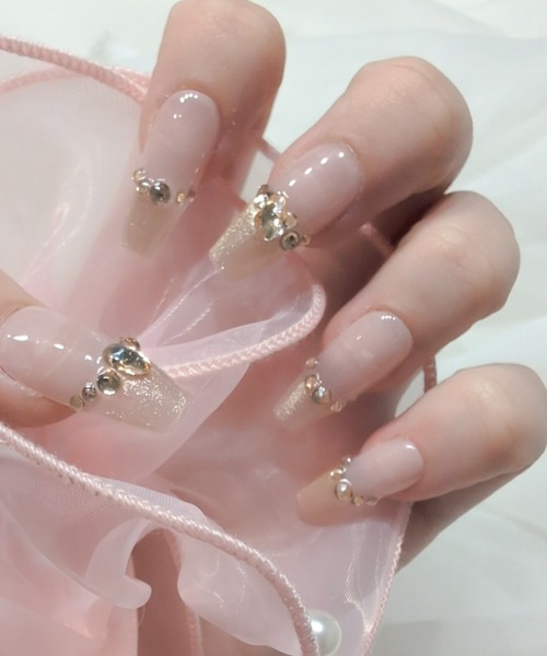 ♡ひかちゅん♡ページ ネイルチップ 341》ニュアンスネイル ネイルチップ ピンク ベージュ ミラー