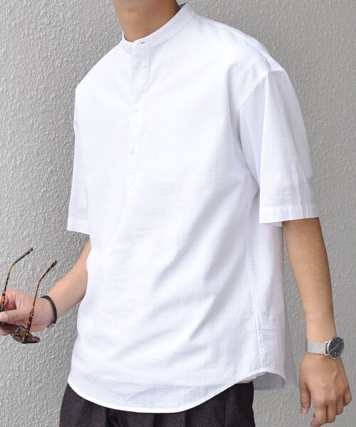 SHIPS any（シップス エニィ）の「SHIPS any: BEZ TEXTILE マルチカラー ストライプ/ソリッド バンドカラー プルオーバー シャツ◇（シャツ/ブラウス・メンズ・ピンク/グリーン/ホワイト/ブルー・X-LARGE/LARGE/MEDIUM/SMALL）」の5枚目の写真