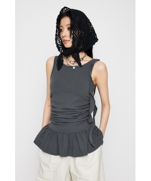 LAGUA GEM（ラグアジェム）の「CRASH POINT FRILL チュニック（Tシャツ/カットソー・レディース・チャコールグレー/ライトベージュ/カーキ・FREE）」の5枚目の写真