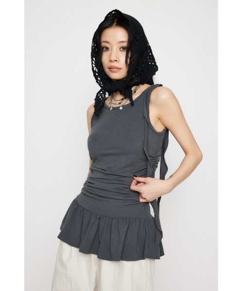 LAGUA GEM（ラグアジェム）の「CRASH POINT FRILL チュニック（Tシャツ/カットソー・レディース・チャコールグレー/ライトベージュ/カーキ・FREE）」の6枚目の写真