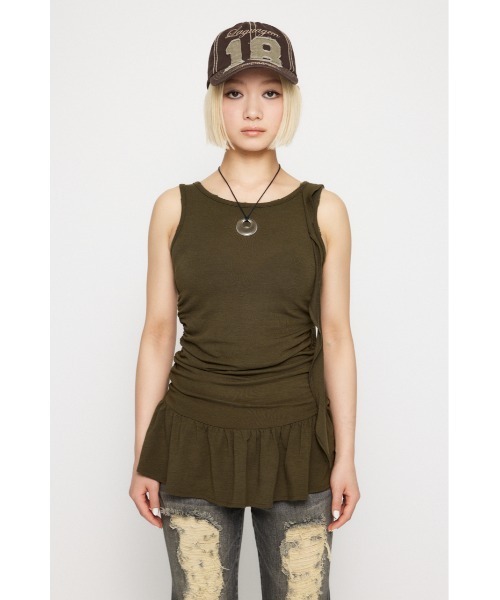 LAGUA GEM（ラグアジェム）の「CRASH POINT FRILL チュニック（Tシャツ/カットソー・レディース・チャコールグレー/ライトベージュ/カーキ・FREE）」の8枚目の写真