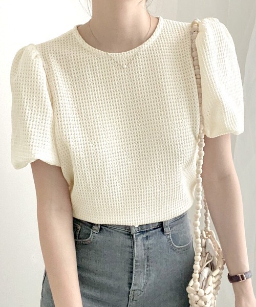 miumiu パフスリーブ 半袖 カットソー セール】パフスリーブトップス 半袖（Tシャツ/カットソー