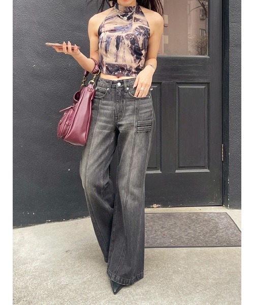 EVRIS（エヴリス）の「センターシームワイドフレアデニムパンツ（デニムパンツ・レディース・ブラック/インディゴブルー・SMALL/MEDIUM）」の14枚目の写真