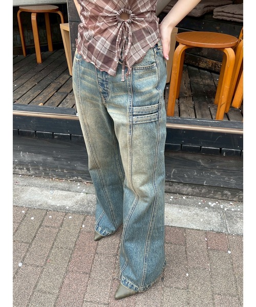 EVRIS（エヴリス）の「センターシームワイドフレアデニムパンツ（デニムパンツ・レディース・ブラック/インディゴブルー・SMALL/MEDIUM）」の7枚目の写真