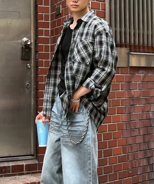Chikashitsu +(チカシツプラス)の「【Chikashitsu +】shadow check shirt 2 / 【チカシツプラス】シャドウチェックシャツ(シャツ/ブラウス・メンズ・ブルー/ブラック/ベージュ×ブラック・ONE SIZE)」の14枚目の写真