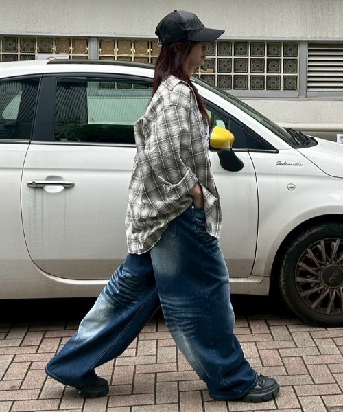 Chikashitsu +(チカシツプラス)の「【Chikashitsu +】shadow check shirt 2 / 【チカシツプラス】シャドウチェックシャツ(シャツ/ブラウス・メンズ・ブルー/ブラック/ベージュ×ブラック・ONE SIZE)」の6枚目の写真