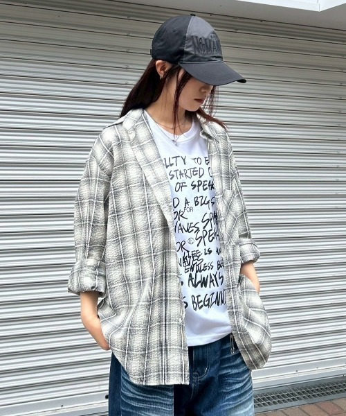 Chikashitsu +(チカシツプラス)の「【Chikashitsu +】shadow check shirt 2 / 【チカシツプラス】シャドウチェックシャツ(シャツ/ブラウス・メンズ・ブルー/ブラック/ベージュ×ブラック・ONE SIZE)」の10枚目の写真