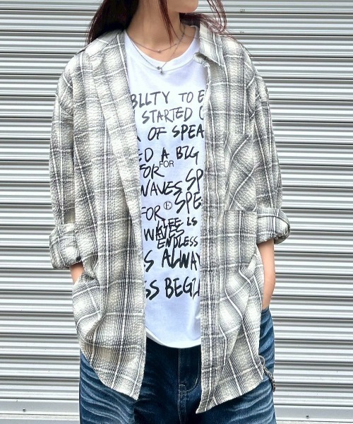 Chikashitsu +(チカシツプラス)の「【Chikashitsu +】shadow check shirt 2 / 【チカシツプラス】シャドウチェックシャツ(シャツ/ブラウス・メンズ・ブルー/ブラック/ベージュ×ブラック・ONE SIZE)」の11枚目の写真
