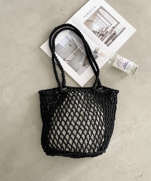 ポティオール コットン 麻 編み込み メッシュ トートバッグ ハンドルロゴ メッシュトートバッグ | Lazy Styles（レイジー