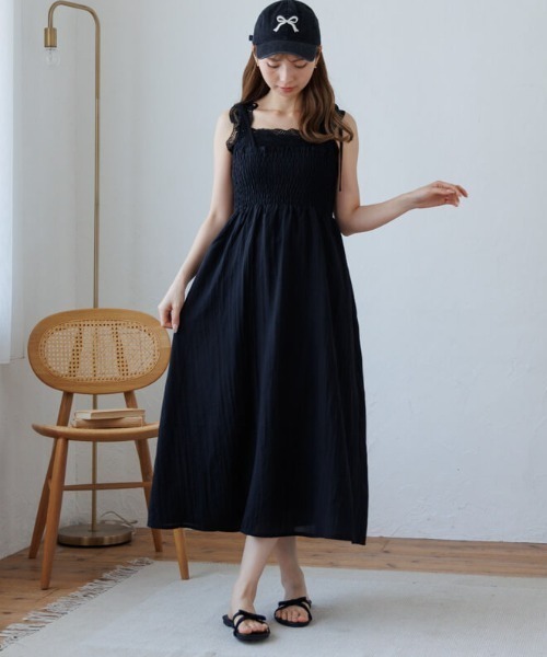 flower（フラワー）の「ナチュラルキャミワンピース5（ワンピース・レディース・アイボリー/ブラック/グレー・FREE）」の2枚目の写真
