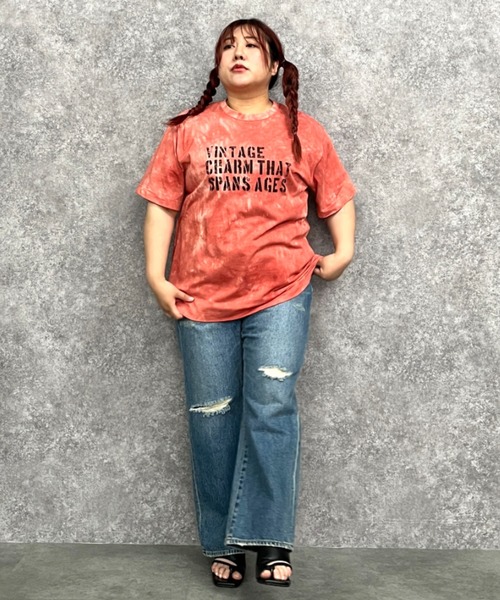 GEVS.(ジェイヴィス)の「綿100%ムラ染風ロゴプリントTシャツ<大きいサイズ有>GEVS.(Tシャツ/カットソー・レディース・オレンジ系/パープル系/ブラウン系・M/L/LL/3L/4L/5L)」の10枚目の写真