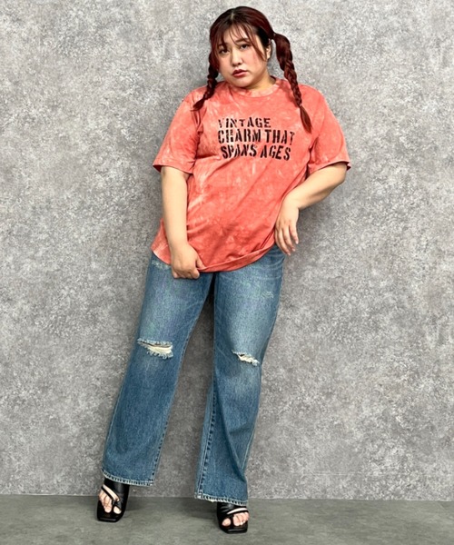 GEVS.(ジェイヴィス)の「綿100%ムラ染風ロゴプリントTシャツ<大きいサイズ有>GEVS.(Tシャツ/カットソー・レディース・オレンジ系/パープル系/ブラウン系・M/L/LL/3L/4L/5L)」の11枚目の写真