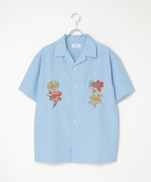 フラワー刺繍半袖シャツ