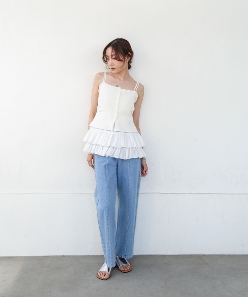 Bab（バブ）の「コットンフリルキャミトップス（キャミソール・レディース・オフホワイト/ブラック・M）」の16枚目の写真