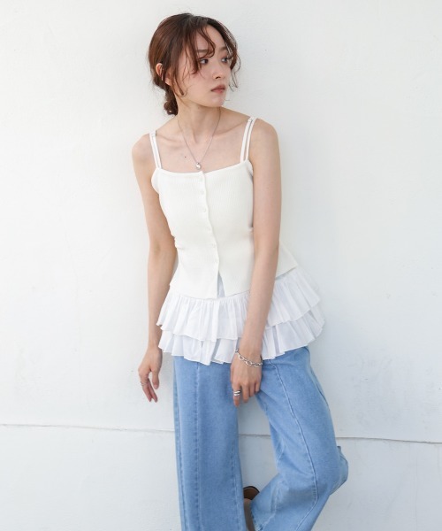 Bab（バブ）の「コットンフリルキャミトップス（キャミソール・レディース・オフホワイト/ブラック・M）」の18枚目の写真