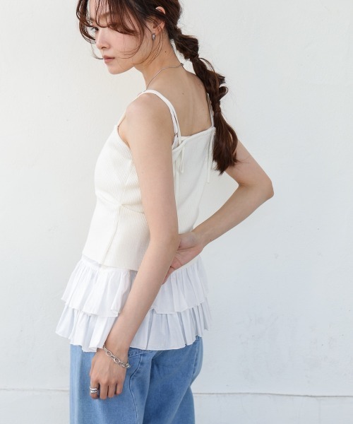 Bab（バブ）の「コットンフリルキャミトップス（キャミソール・レディース・オフホワイト/ブラック・M）」の22枚目の写真