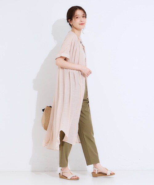 SHOO・LA・RUE(シューラルー)の「【洗える/S-LL/ひんやり】ふんわり軽やかに 前あきロングシャツ(ワンピース・レディース・レッド系1/ベージュ/ネイビー/ブルー・04/03/02/01)」の10枚目の写真