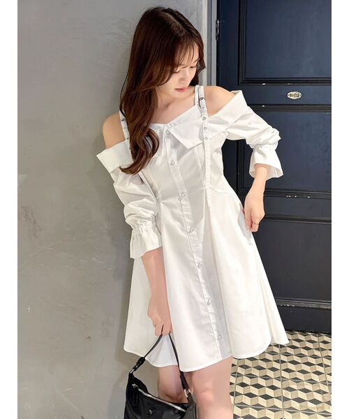 dazzlin（ダズリン）の「レイヤードイレヘムシャツワンピース（ワンピース・レディース・オフホワイト/キャメル/ネイビー・SMALL/MEDIUM）」の7枚目の写真