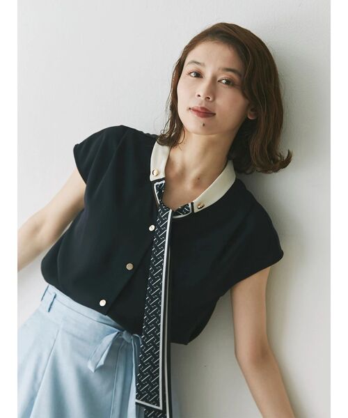 TONAL（トーナル）の「スカーフタイドッキングフレンチブラウス（シャツ/ブラウス・レディース・ネイビー/オフホワイト/ベビーピンク・MEDIUM）」の11枚目の写真