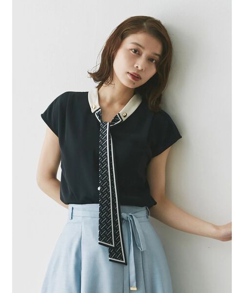 TONAL（トーナル）の「スカーフタイドッキングフレンチブラウス（シャツ/ブラウス・レディース・ネイビー/オフホワイト/ベビーピンク・MEDIUM）」の12枚目の写真