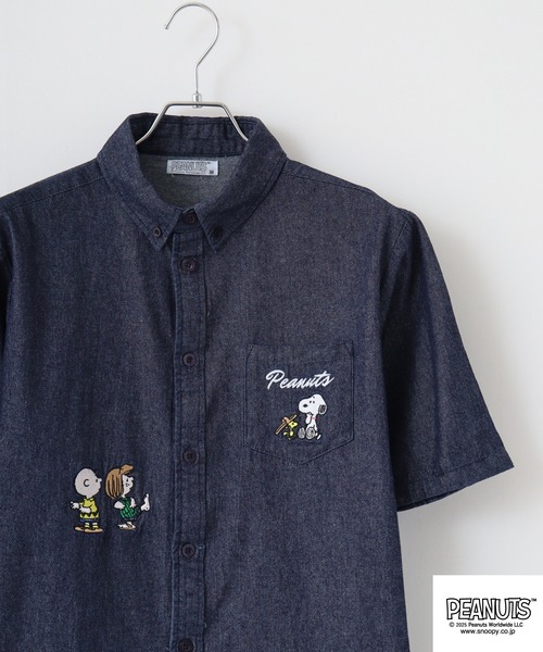 PEANUTS(ピーナッツ)の「PEANUTS 刺繍デニム半袖シャツ(シャツ/ブラウス・メンズ・ブルー系/ネイビー/ブルー/ネイビー系・M/L/LL)」の4枚目の写真