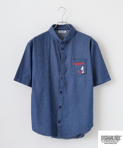 PEANUTS(ピーナッツ)の「PEANUTS 刺繍デニム半袖シャツ(シャツ/ブラウス・メンズ・ブルー系/ネイビー/ブルー/ネイビー系・M/L/LL)」の6枚目の写真