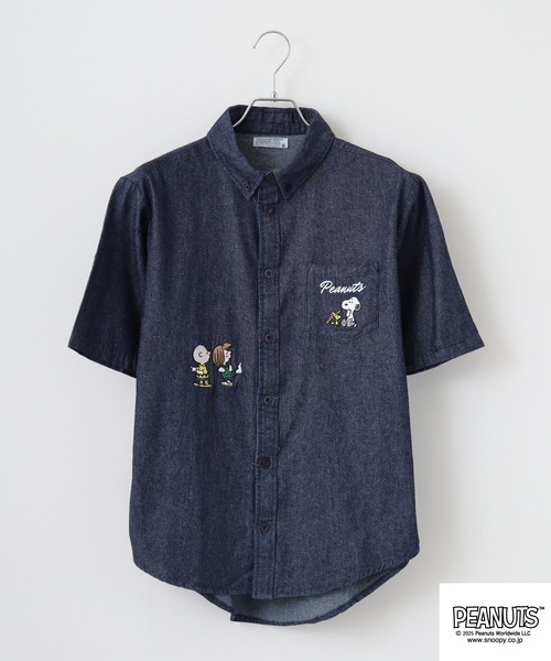 PEANUTS(ピーナッツ)の「PEANUTS 刺繍デニム半袖シャツ(シャツ/ブラウス・メンズ・ブルー系/ネイビー/ブルー/ネイビー系・M/L/LL)」の8枚目の写真