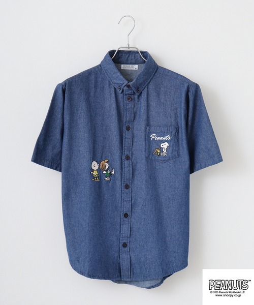 PEANUTS(ピーナッツ)の「PEANUTS 刺繍デニム半袖シャツ(シャツ/ブラウス・メンズ・ブルー系/ネイビー/ブルー/ネイビー系・M/L/LL)」の9枚目の写真