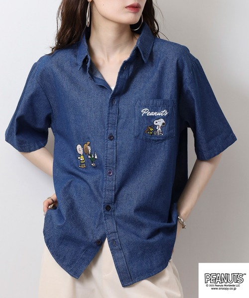 PEANUTS(ピーナッツ)の「PEANUTS 刺繍デニム半袖シャツ(シャツ/ブラウス・メンズ・ブルー系/ネイビー/ブルー/ネイビー系・M/L/LL)」の19枚目の写真