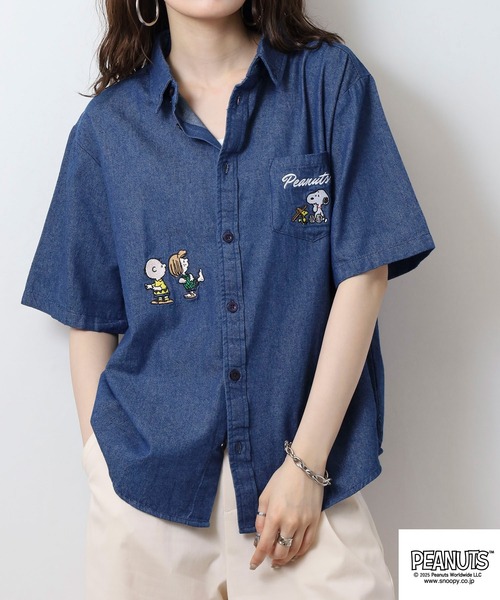 PEANUTS(ピーナッツ)の「PEANUTS 刺繍デニム半袖シャツ(シャツ/ブラウス・メンズ・ブルー系/ネイビー/ブルー/ネイビー系・M/L/LL)」の20枚目の写真